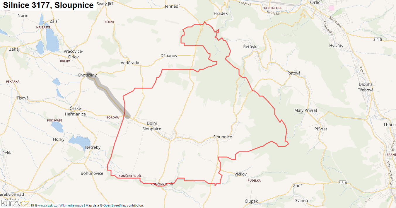 Sloupnice, Silnice 3177 - Mapa