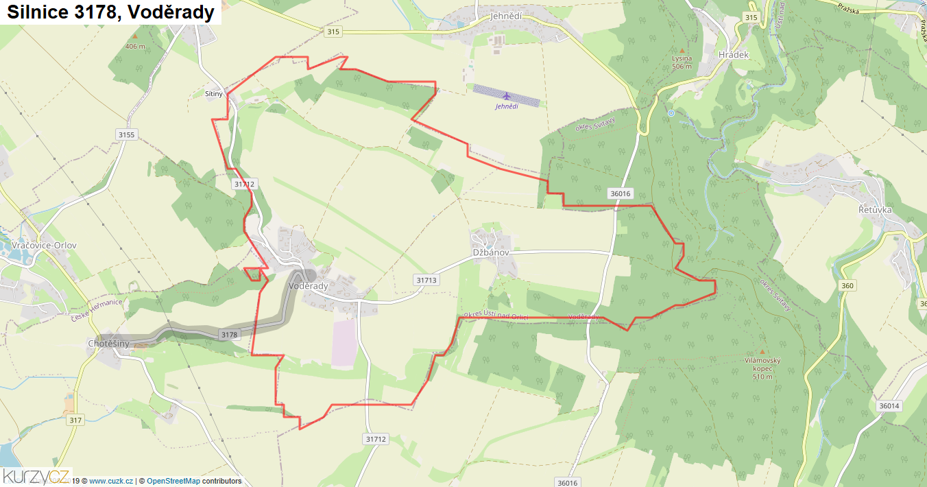 Voděrady, Silnice 3178 - Mapa