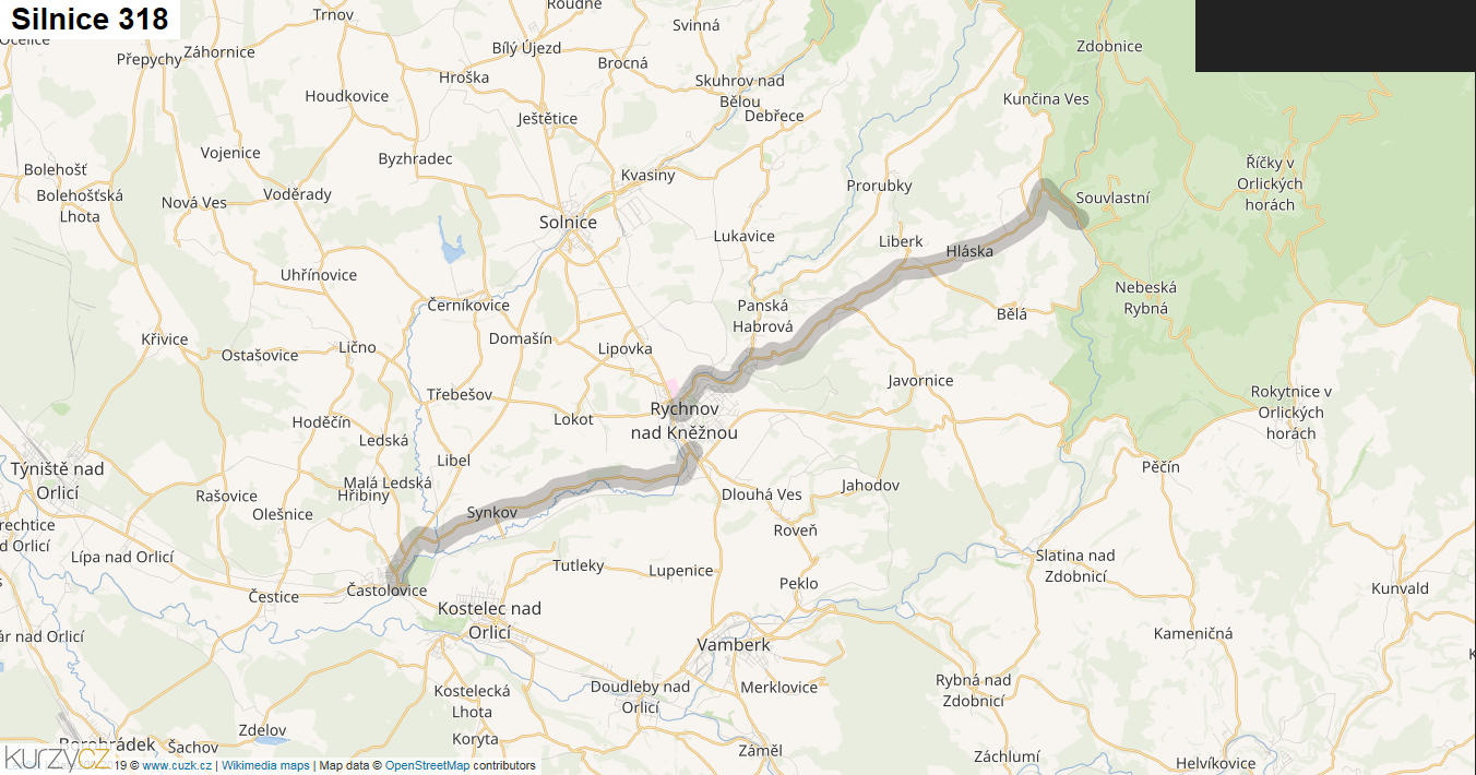 Silnice 318 - mapa Silnice 318