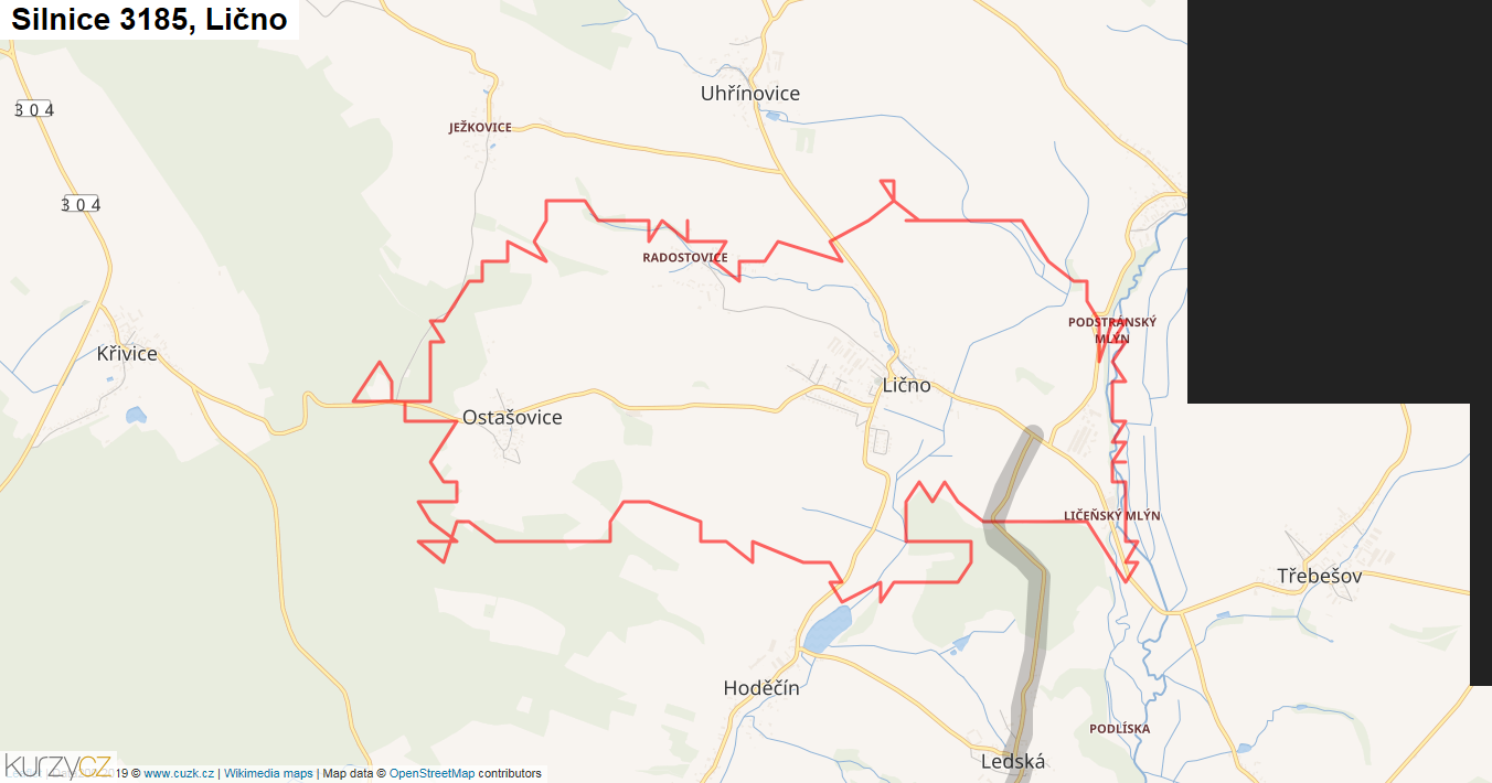 Lično, Silnice 3185 - Mapa
