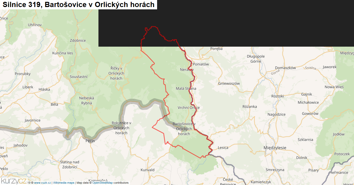 Bartošovice v Orlických horách, Silnice 319 - Mapa