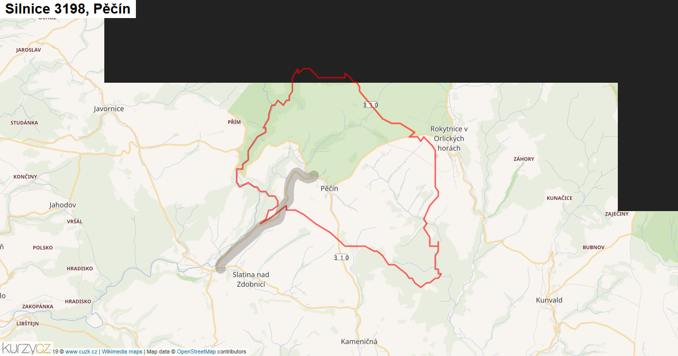 Pěčín, Silnice 3198 - Mapa