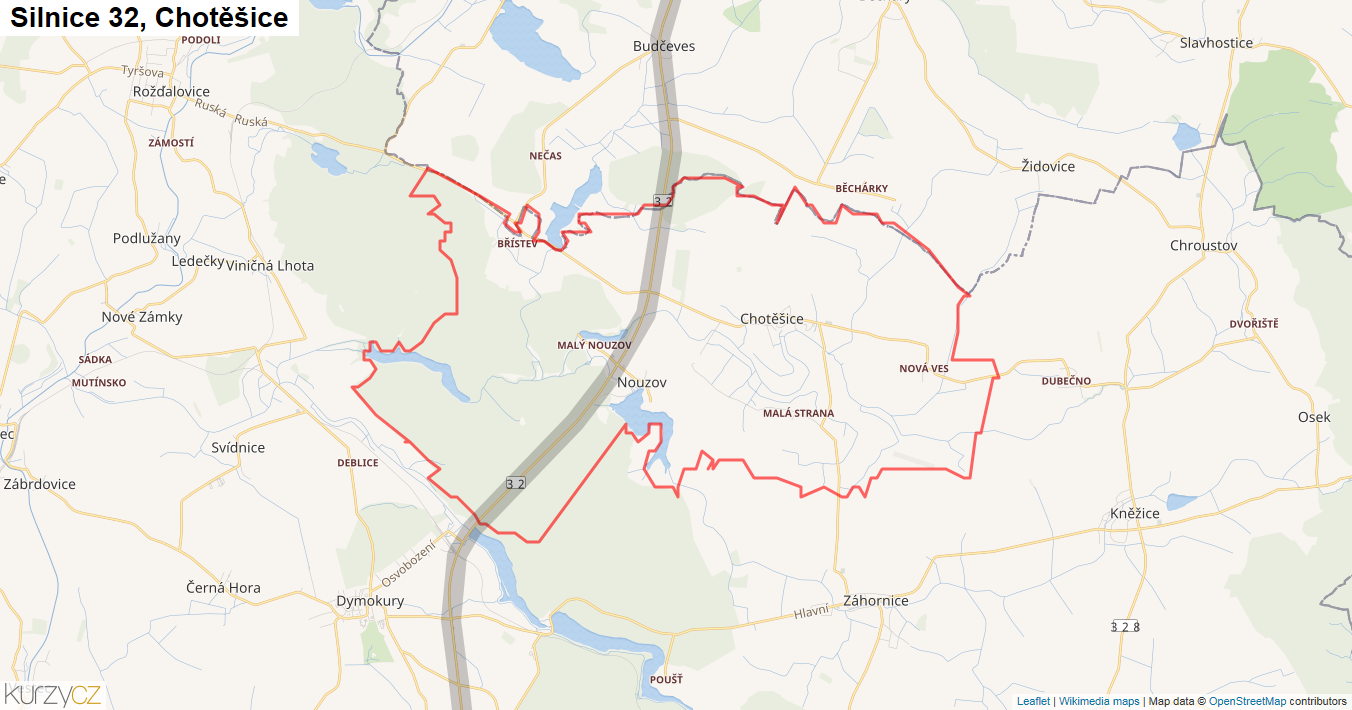 Chotěšice, Silnice 32 - Mapa
