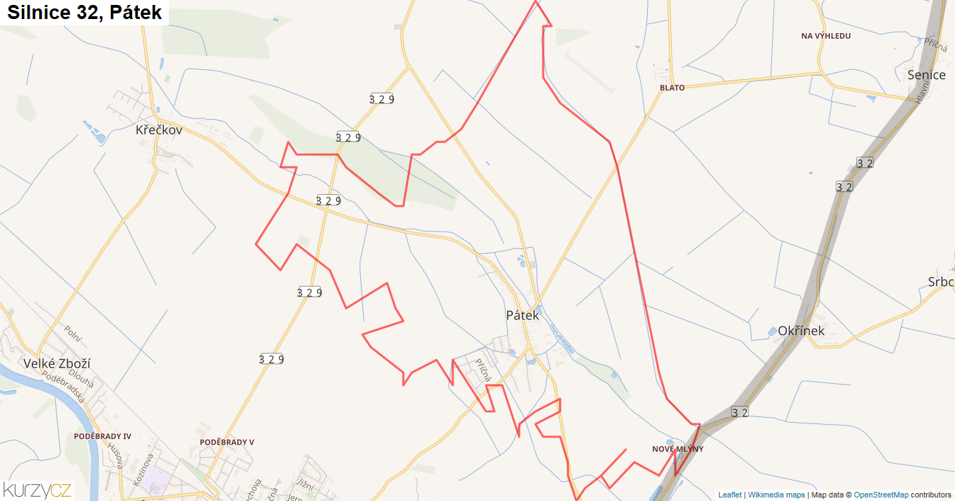 Pátek, Silnice 32 - Mapa