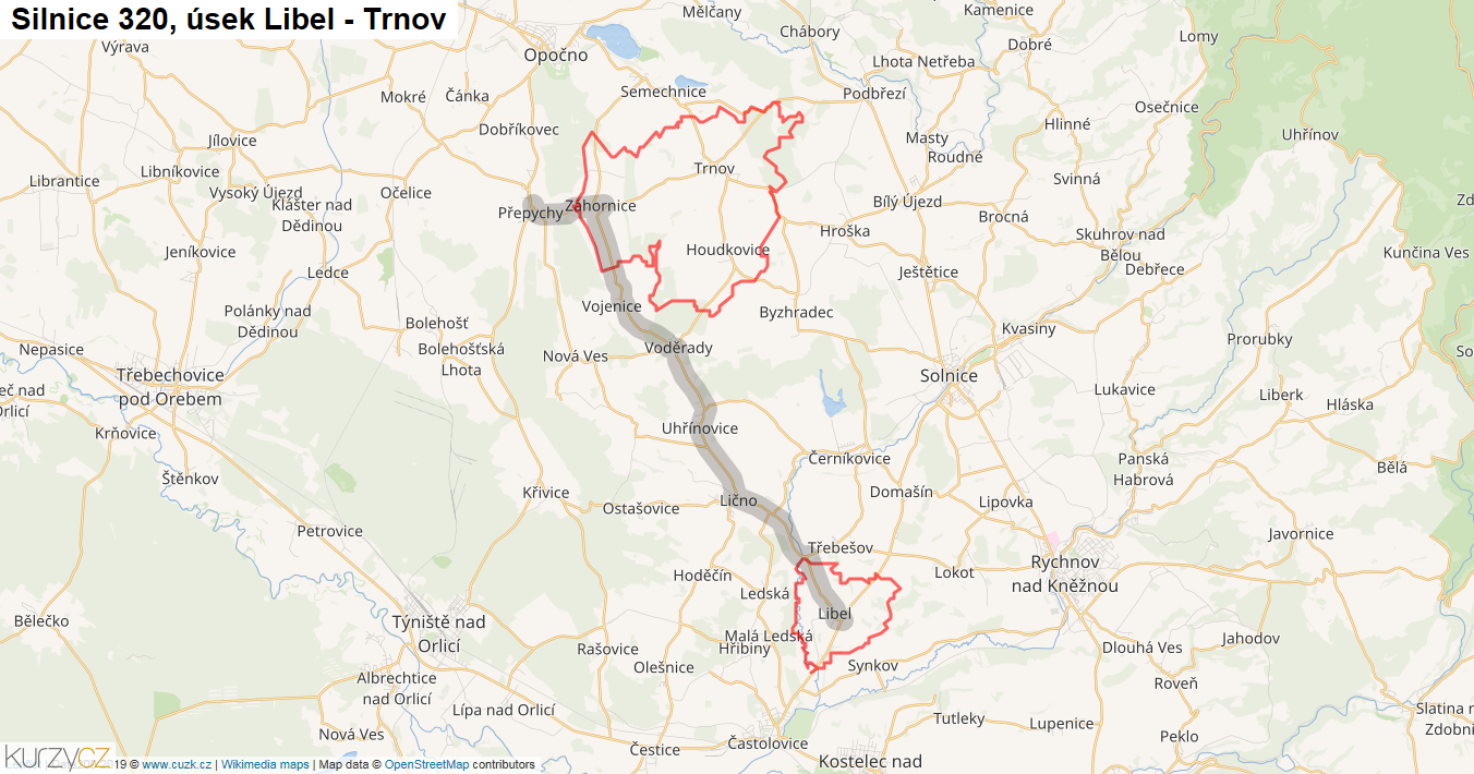 Úsek Libel - Trnov, Silnice 320 - Mapa