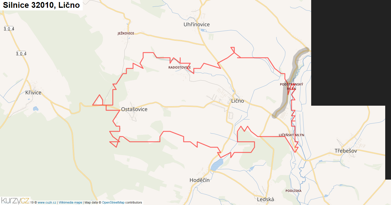 Lično, Silnice 32010 - Mapa