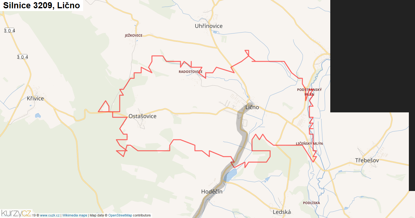 Lično, Silnice 3209 - Mapa