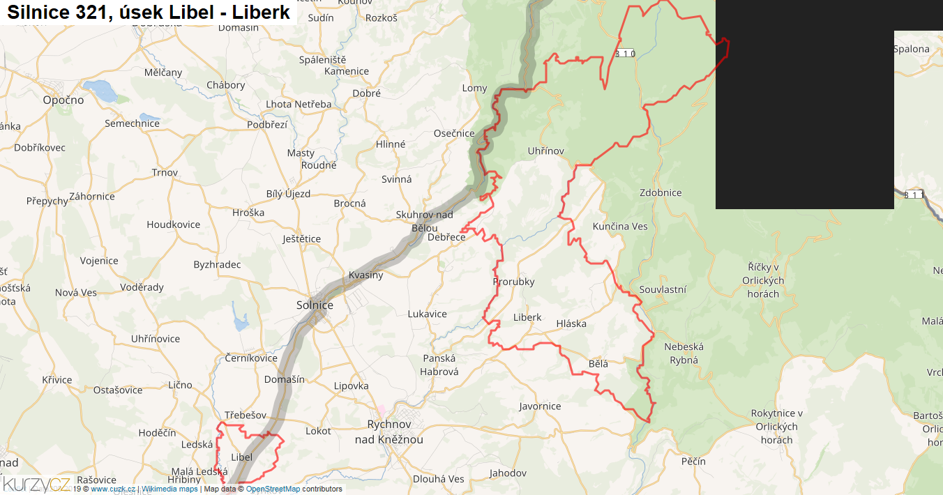 Úsek Libel - Liberk, Silnice 321 - Mapa