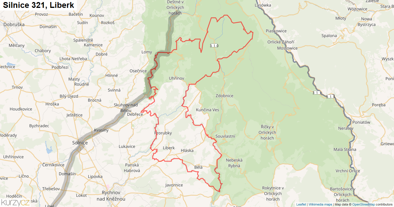 Liberk, Silnice 321 - Mapa