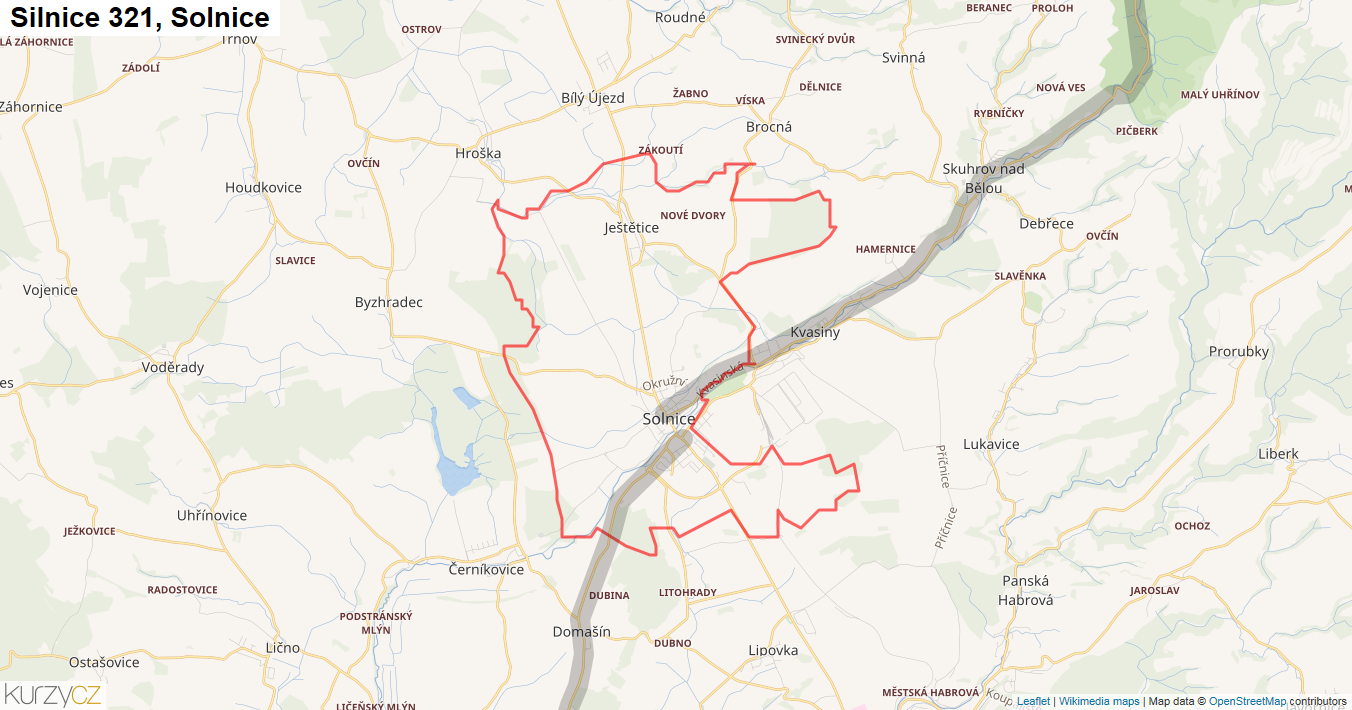 Solnice, Silnice 321 - Mapa