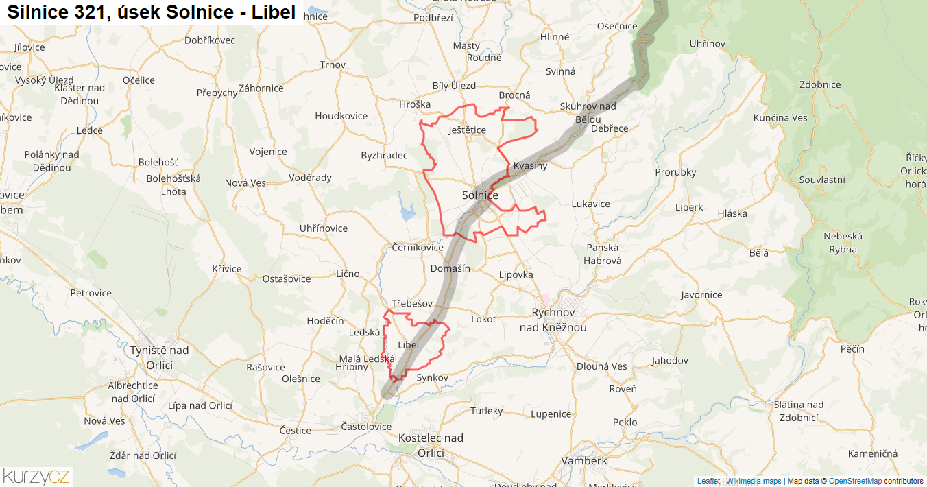 Úsek Solnice - Libel, Silnice 321 - Mapa