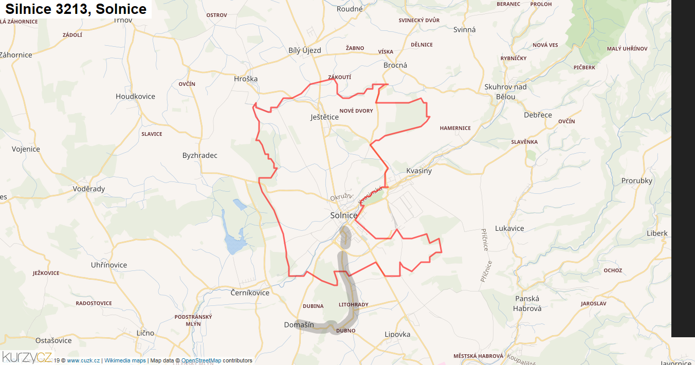 Solnice, Silnice 3213 - Mapa