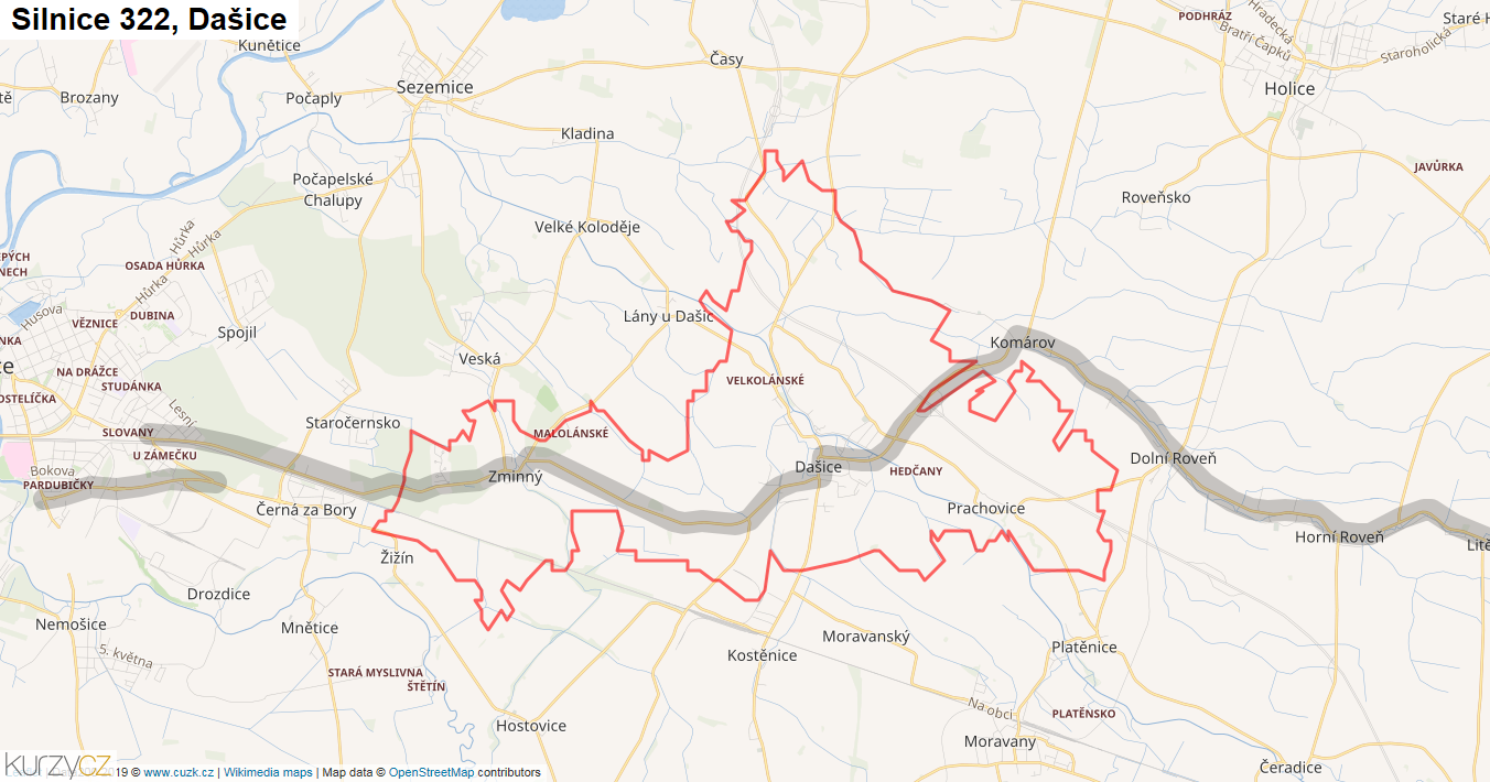 Dašice, Silnice 322 - Mapa