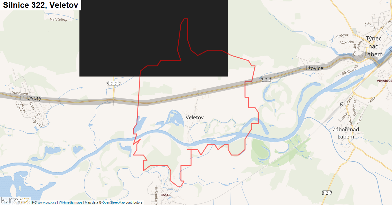 Veletov, Silnice 322 - Mapa