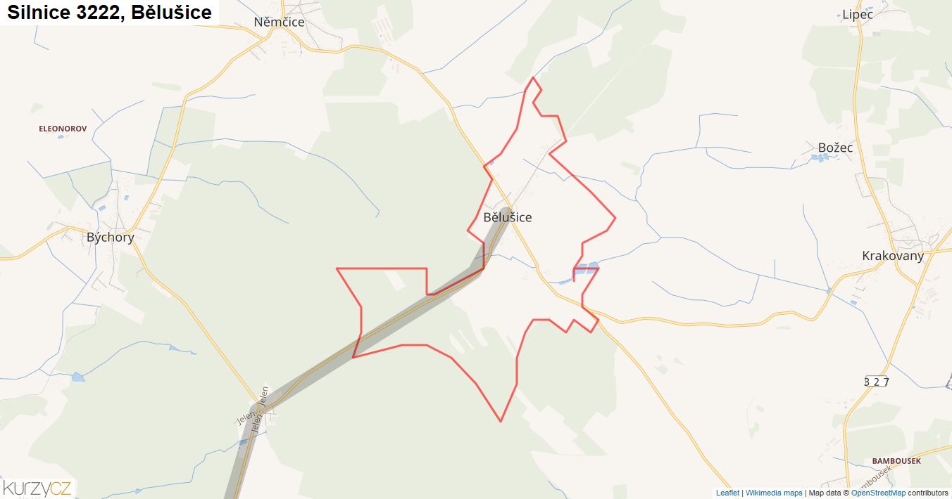 Bělušice, Silnice 3222 - Mapa