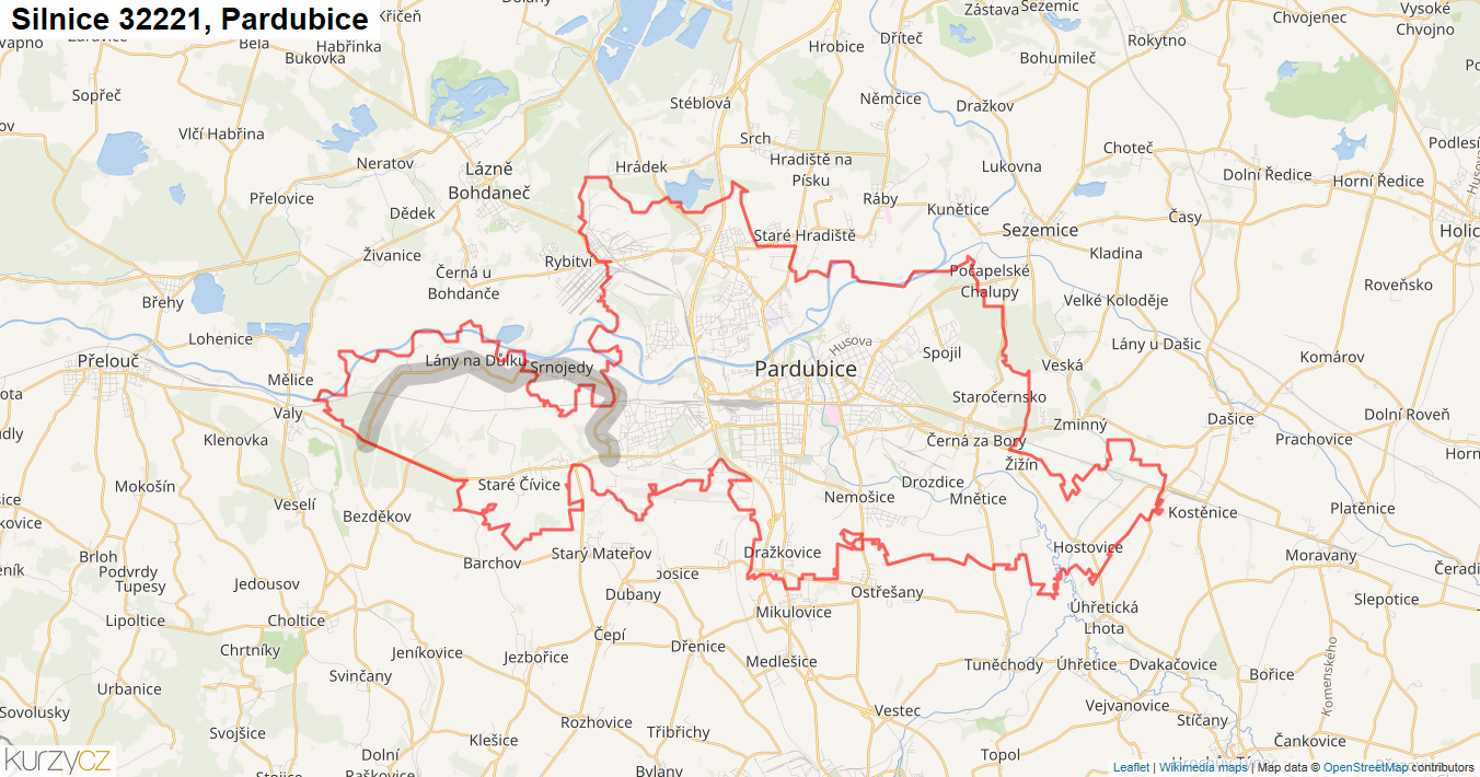 Pardubice, Silnice 32221 - Mapa