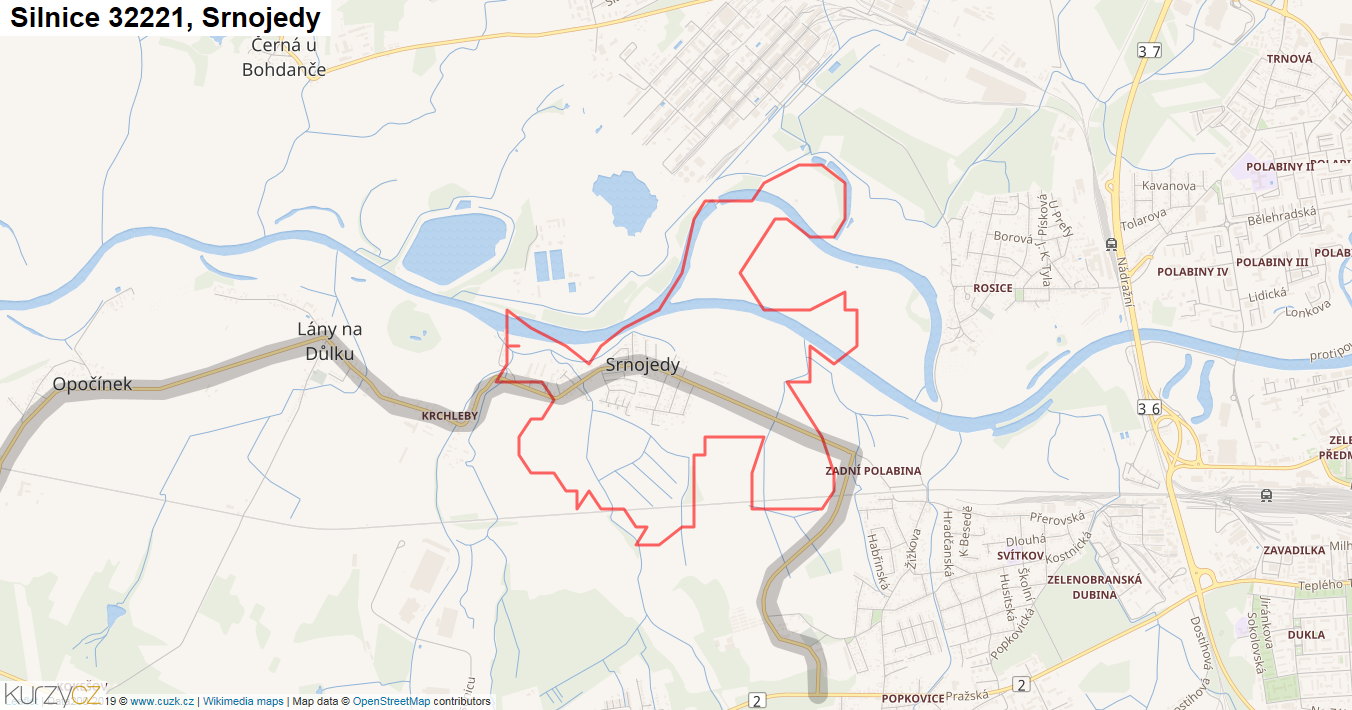Srnojedy, Silnice 32221 - Mapa