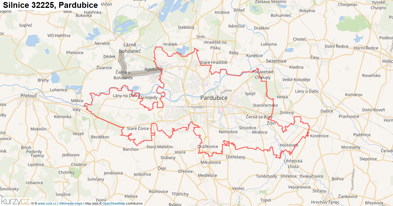 Pardubice, Silnice 32225 - Mapa