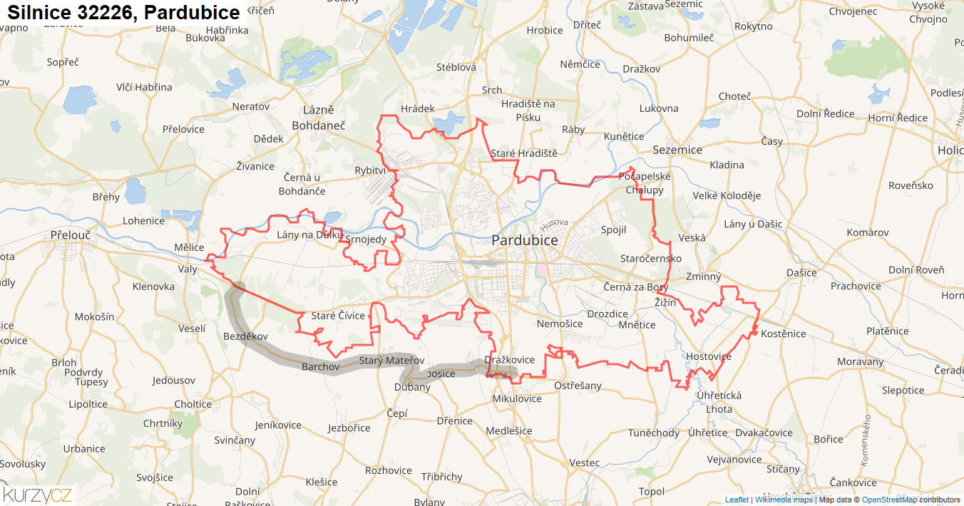 Pardubice, Silnice 32226 - Mapa