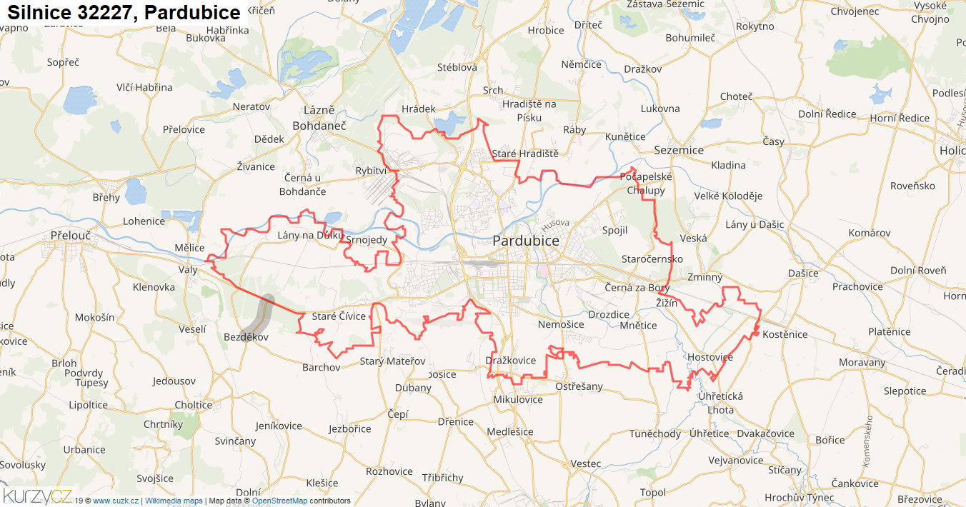 Pardubice, Silnice 32227 - Mapa
