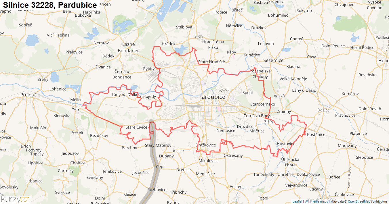 Pardubice, Silnice 32228 - Mapa