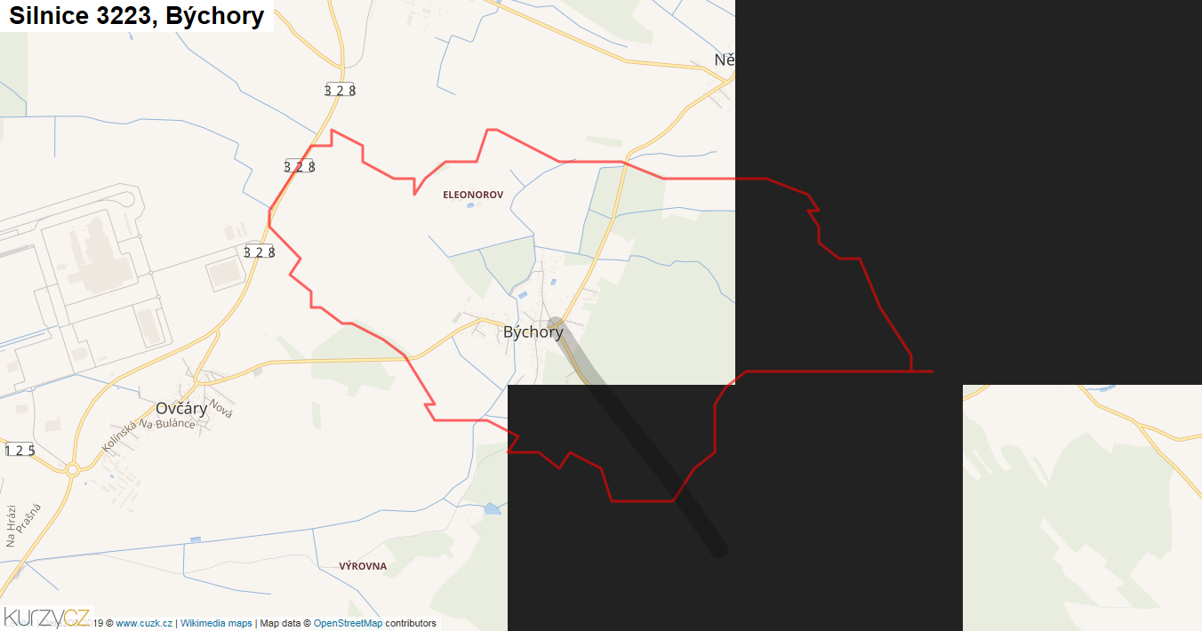 Býchory, Silnice 3223 - Mapa