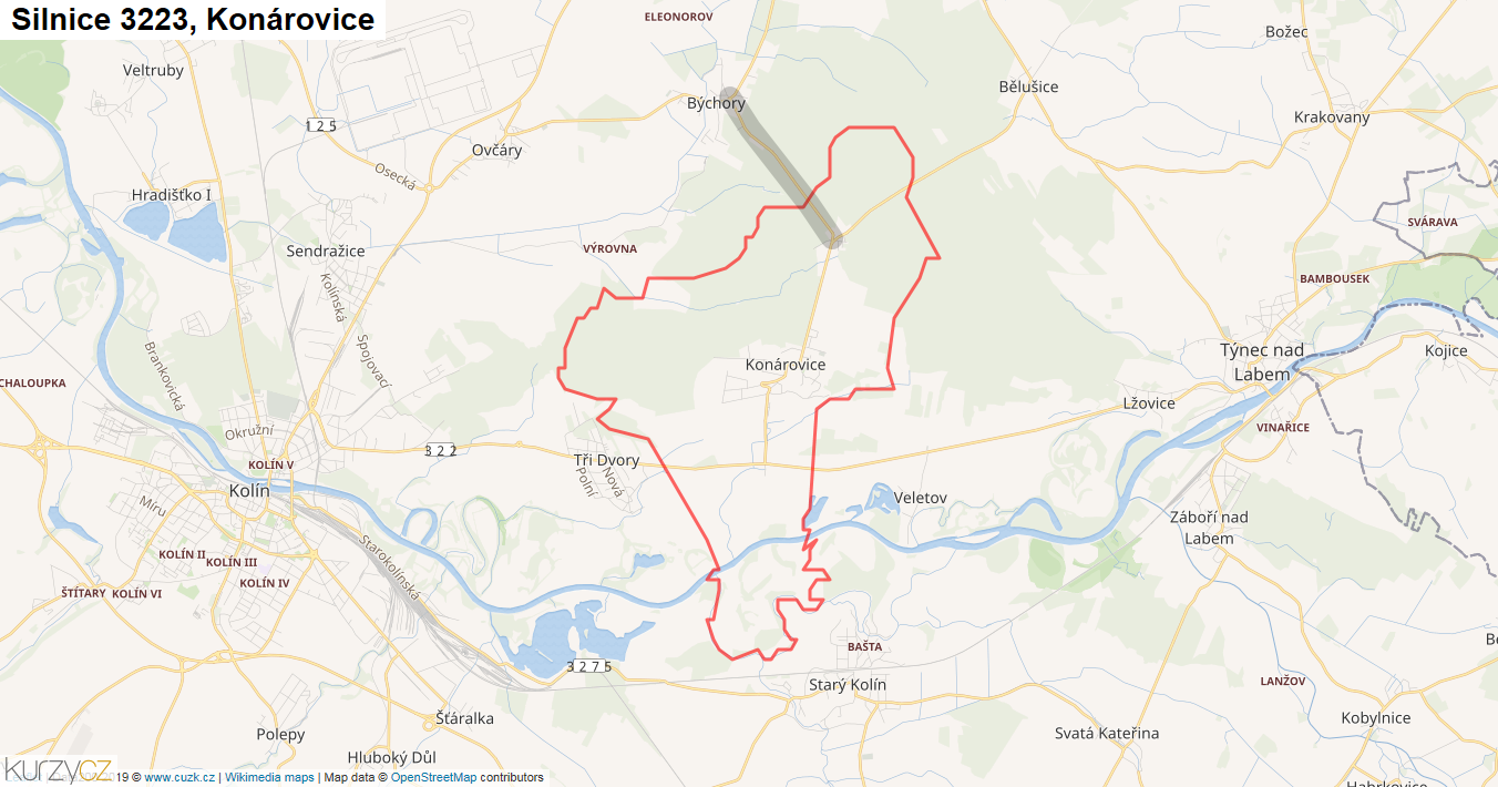 Konárovice, Silnice 3223 - Mapa