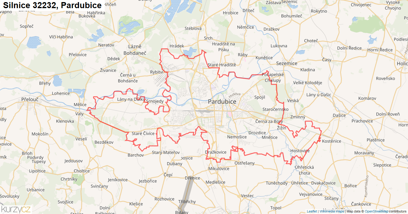 Pardubice, Silnice 32232 - Mapa