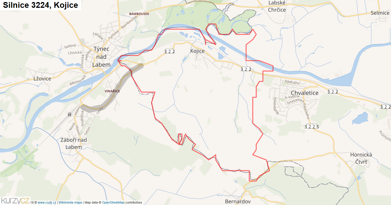 Kojice, Silnice 3224 - Mapa