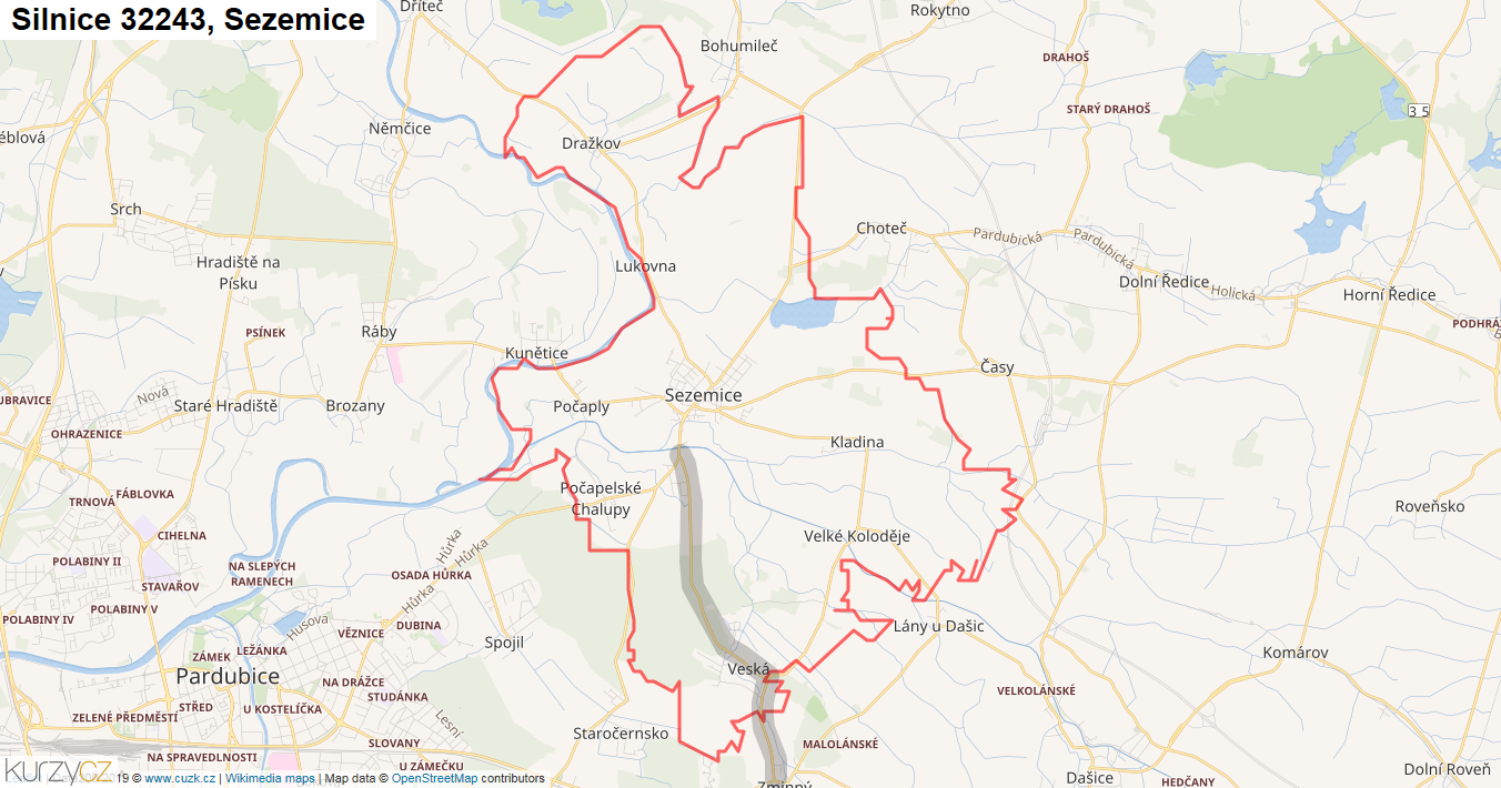 Sezemice, Silnice 32243 - Mapa