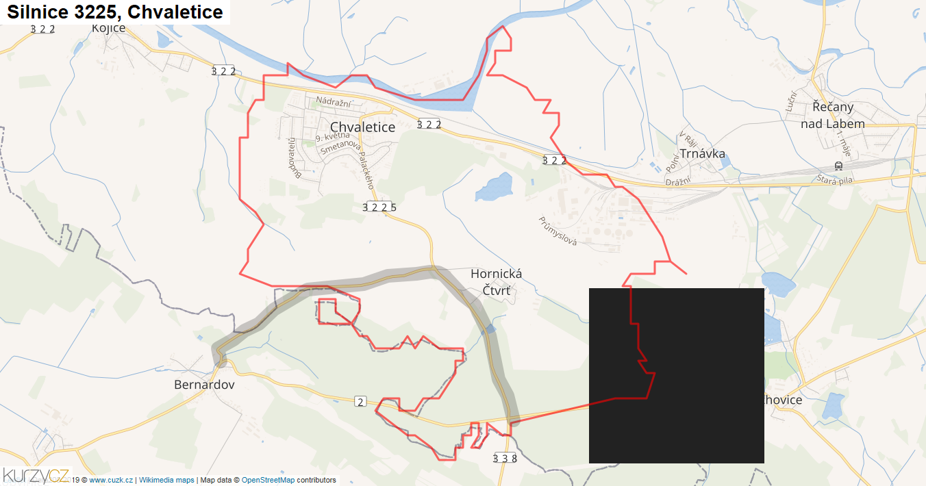 Chvaletice, Silnice 3225 - Mapa