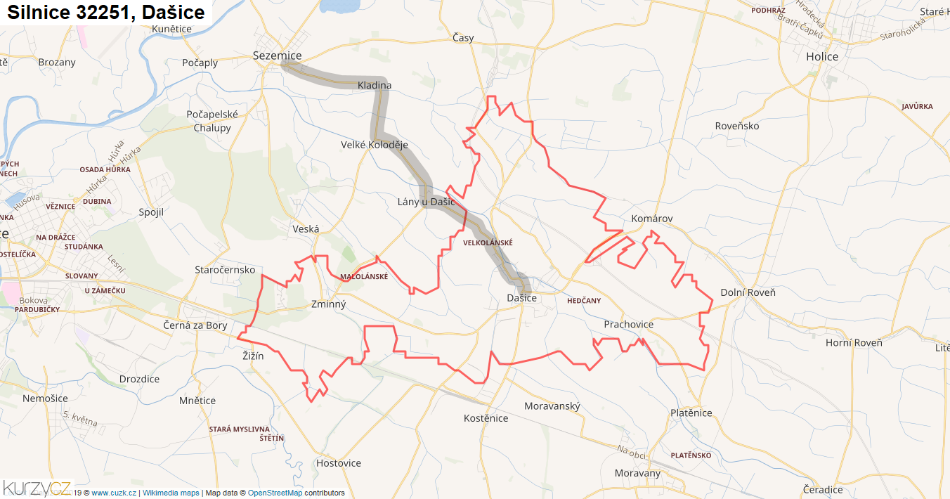 Dašice, Silnice 32251 - Mapa