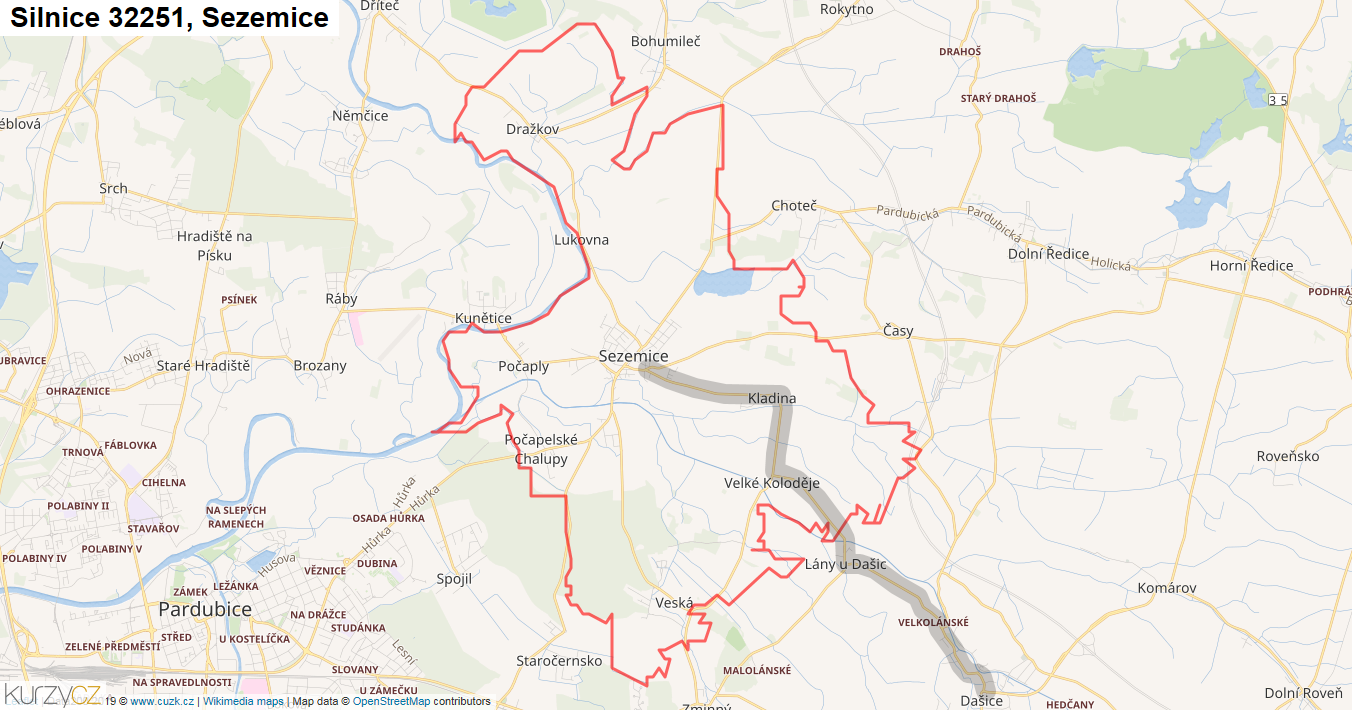 Sezemice, Silnice 32251 - Mapa