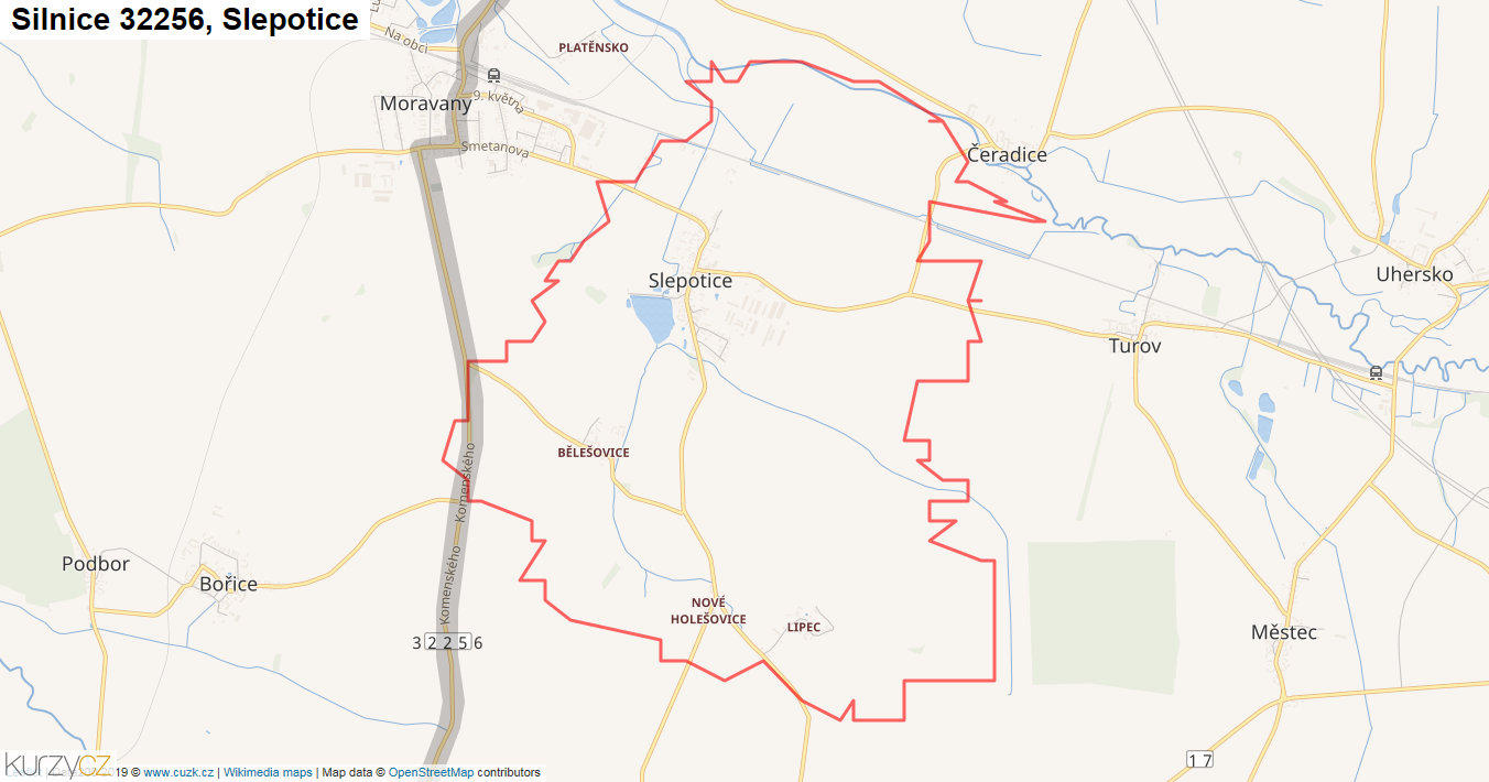 Slepotice, Silnice 32256 - Mapa