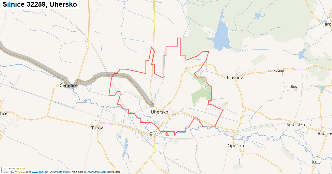 Uhersko, Silnice 32259 - Mapa