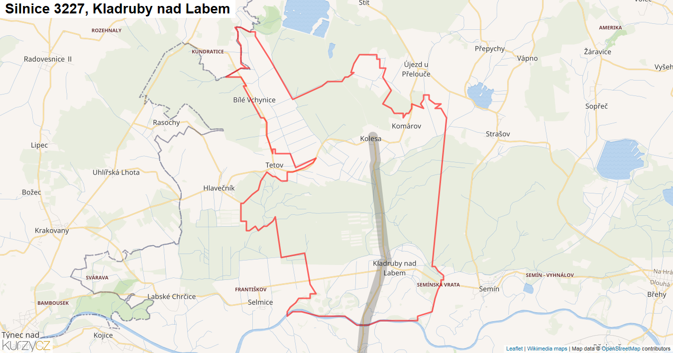 Kladruby nad Labem, Silnice 3227 - Mapa