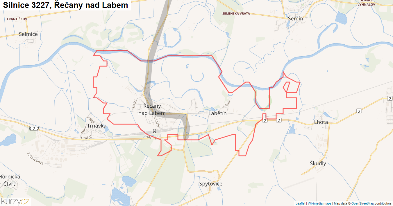 Řečany nad Labem, Silnice 3227 - Mapa