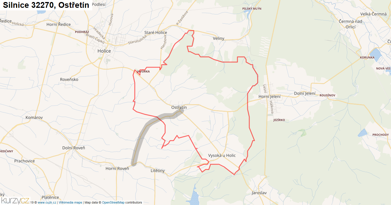 Ostřetín, Silnice 32270 - Mapa