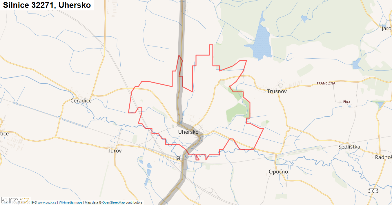 Uhersko, Silnice 32271 - Mapa
