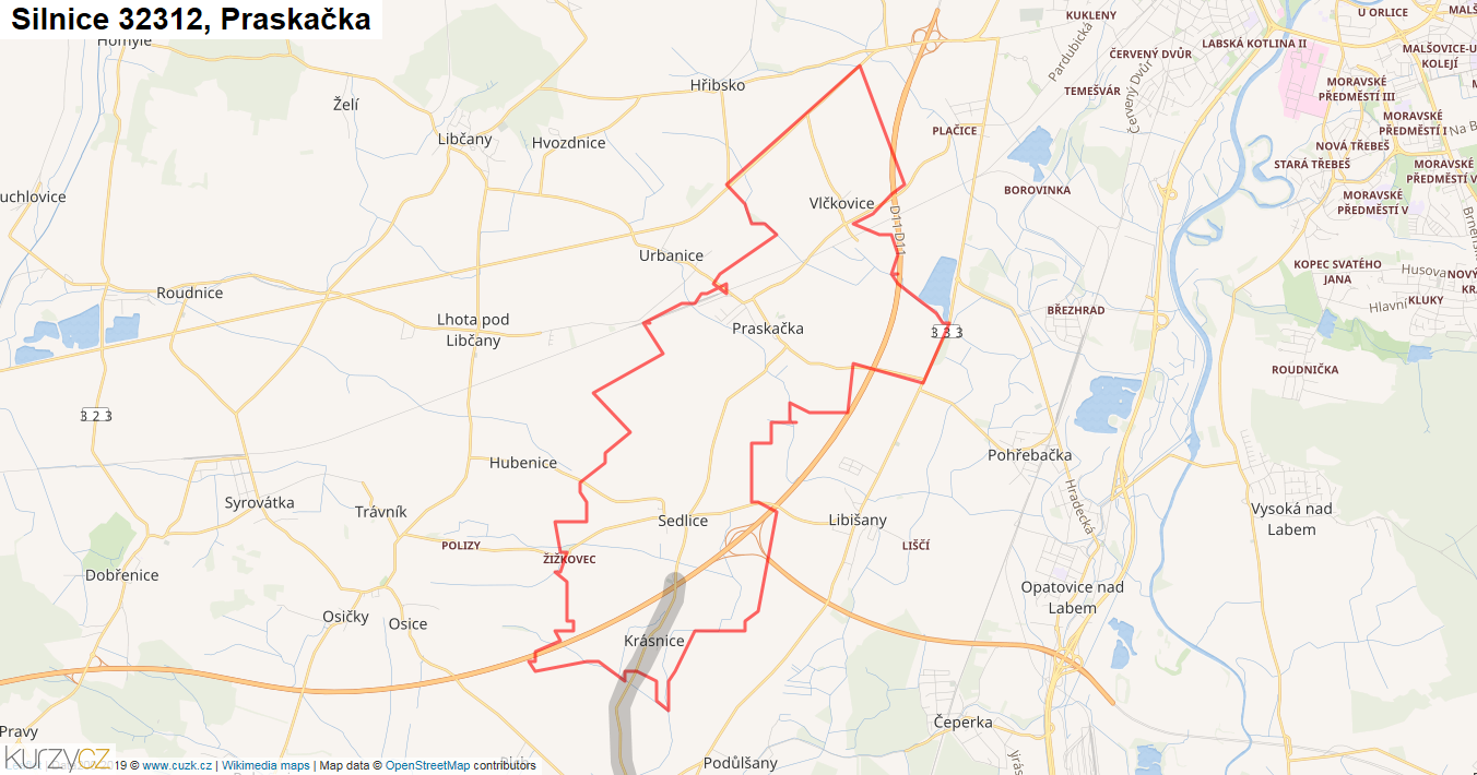 Praskačka, Silnice 32312 - Mapa