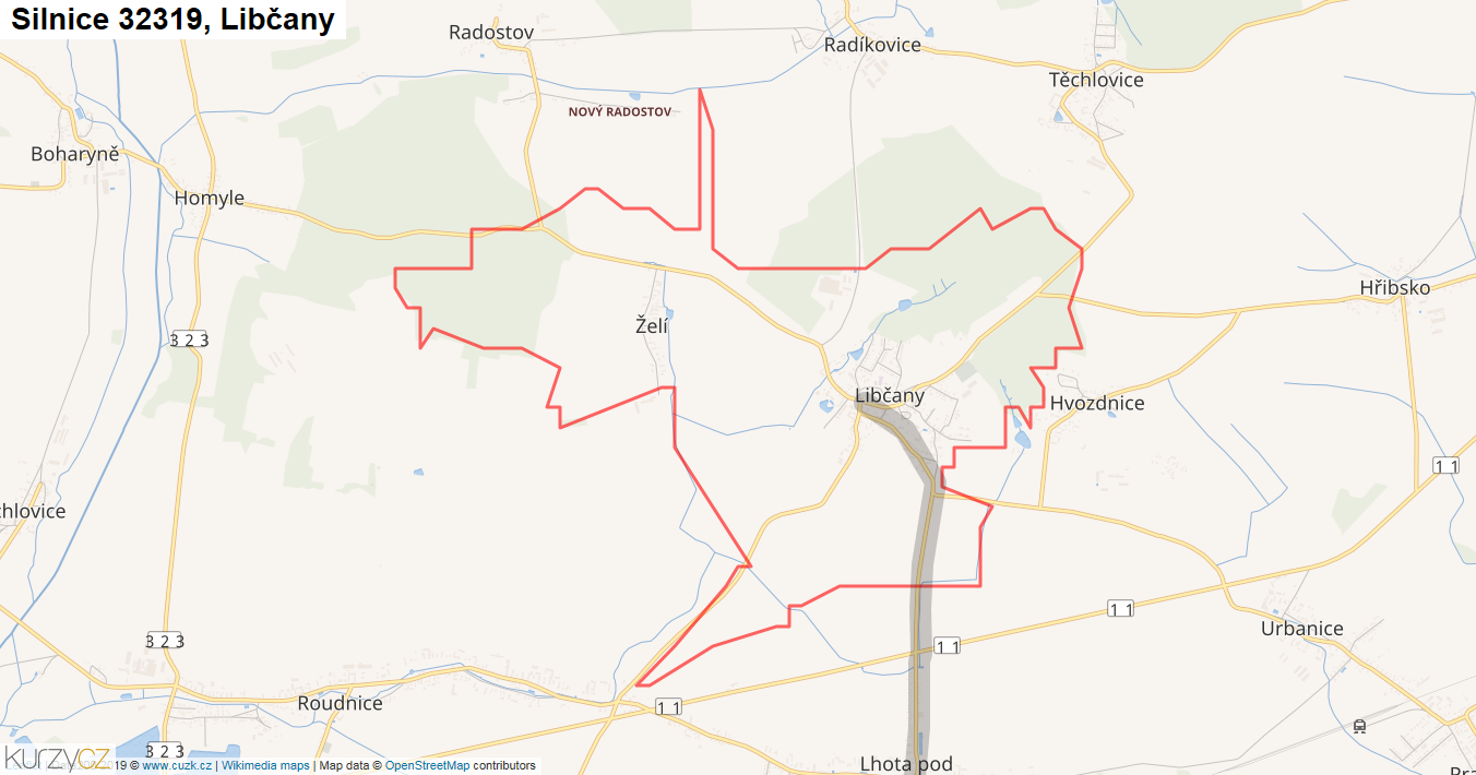 Libčany, Silnice 32319 - Mapa