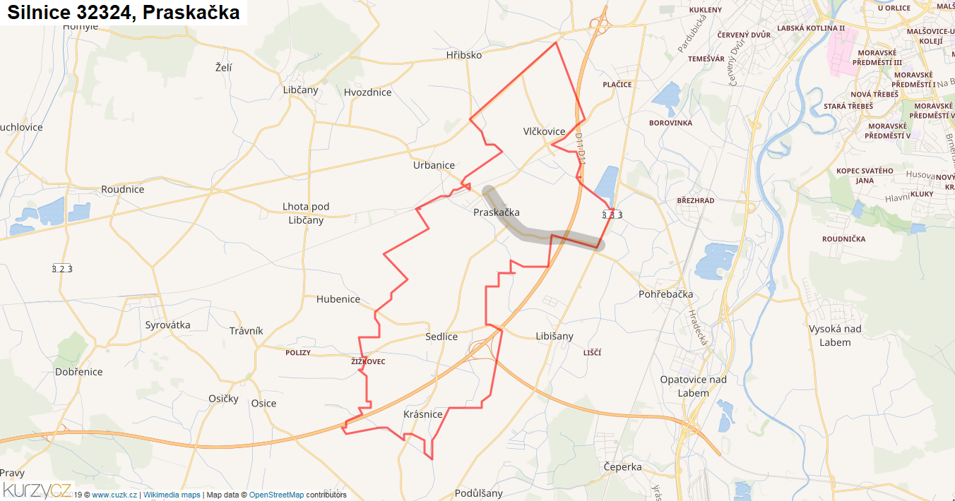 Praskačka, Silnice 32324 - Mapa