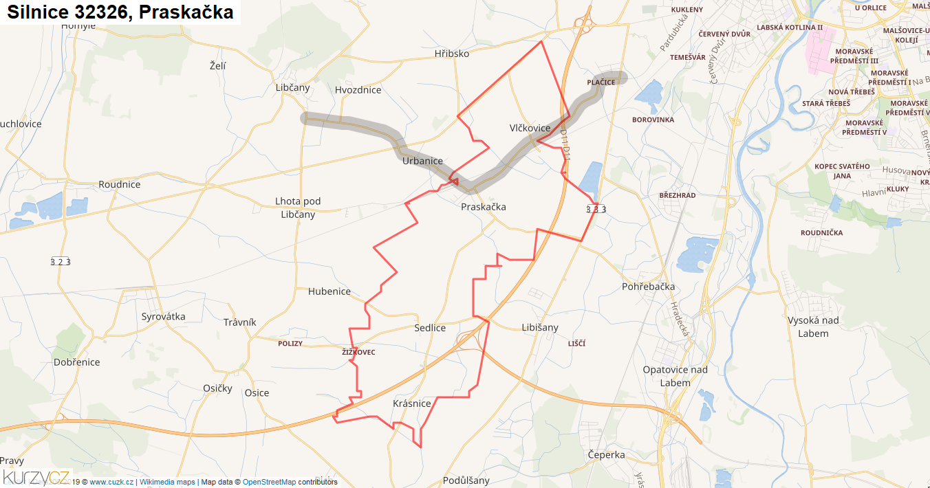 Praskačka, Silnice 32326 - Mapa