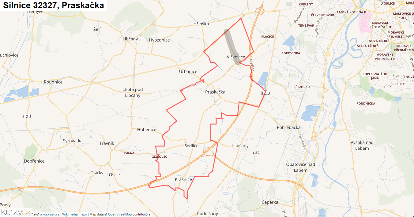 Praskačka, Silnice 32327 - Mapa
