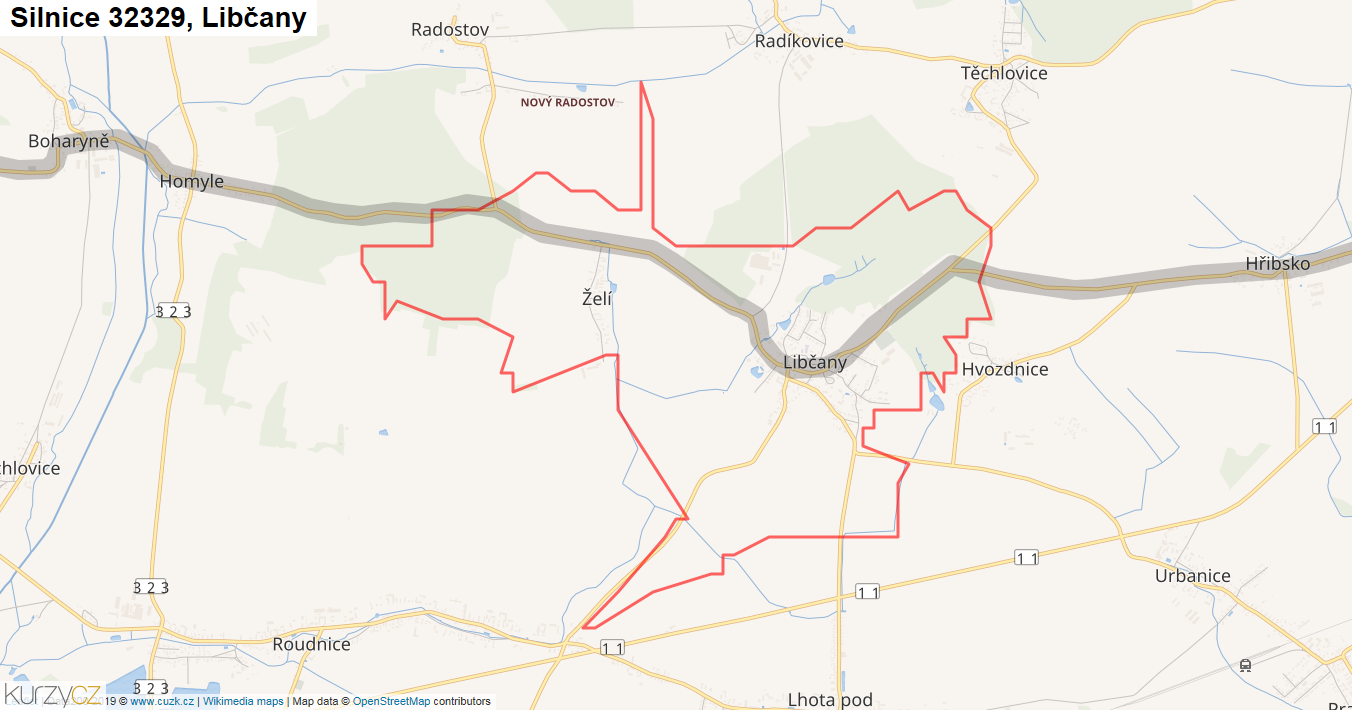 Libčany, Silnice 32329 - Mapa