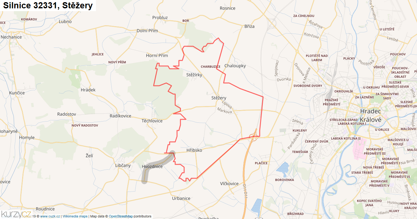 Stěžery, Silnice 32331 - Mapa