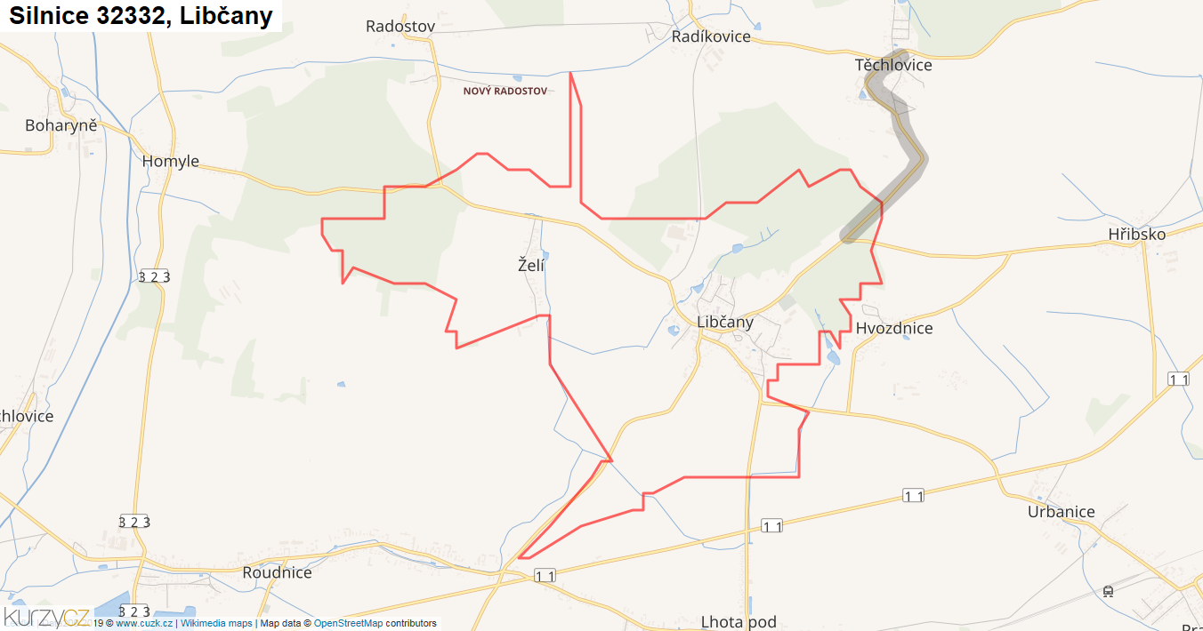 Libčany, Silnice 32332 - Mapa