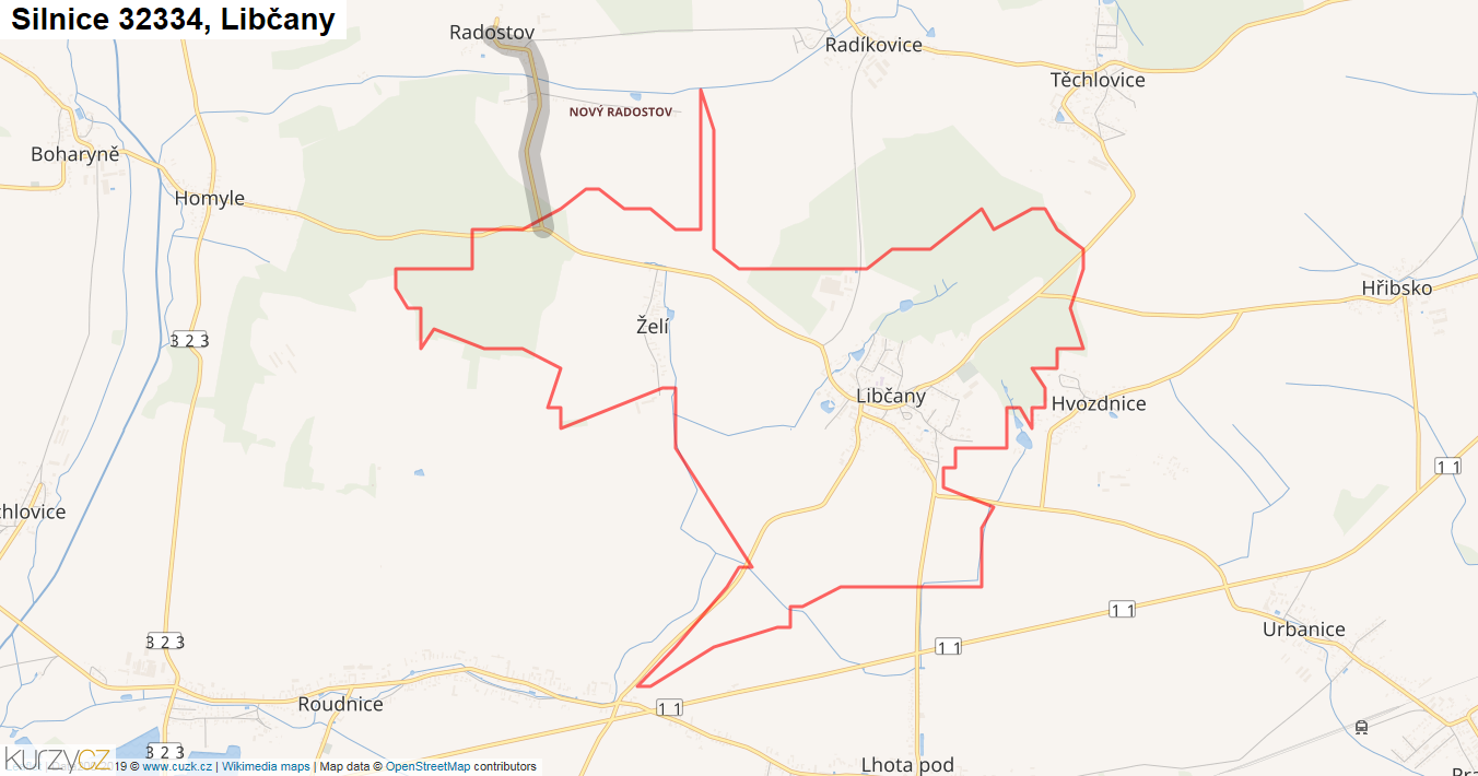 Libčany, Silnice 32334 - Mapa