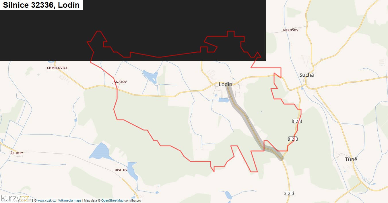 Lodín, Silnice 32336 - Mapa