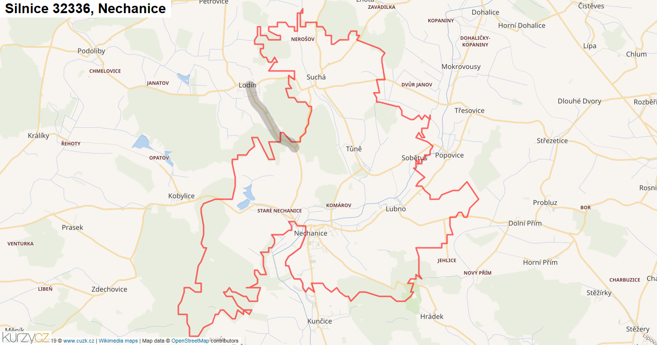 Nechanice, Silnice 32336 - Mapa